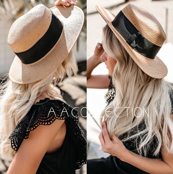 Beach Sun Hat Wide Brim Raffia Woven Ribbon - Picture 2 of 3